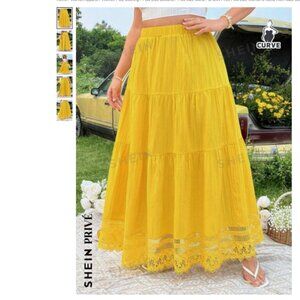 Plus Size Women's Ruffle Hem Maxi Skirt, Yellow, 2X